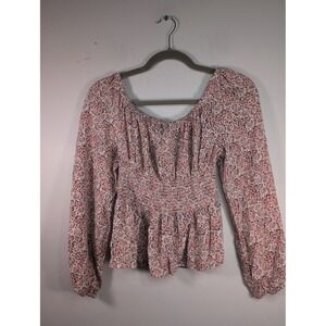 Japna‎ M Viscose Floral Print Blouse Scoop Neck Elastic Waist Sleeve Neck Top